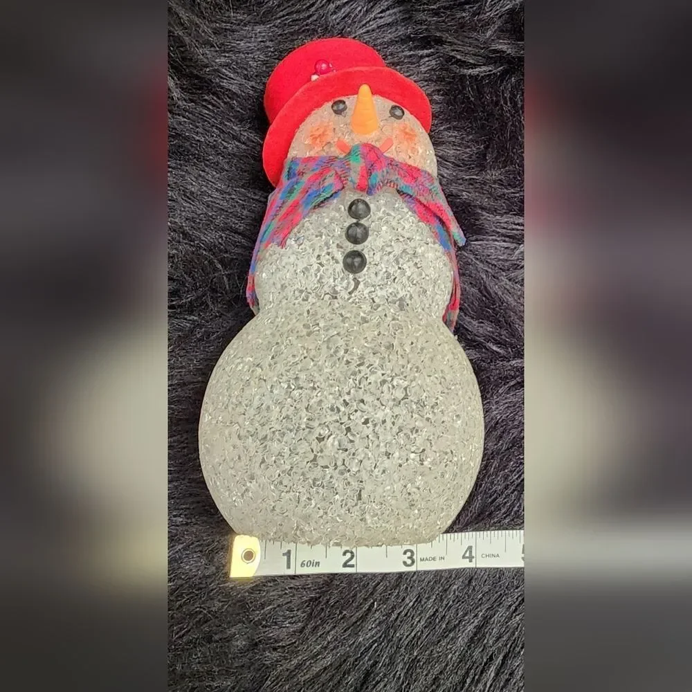 Vintage Christmas Melted Plastic Popcorn Snowman Felt Hat, Fabric Scarf